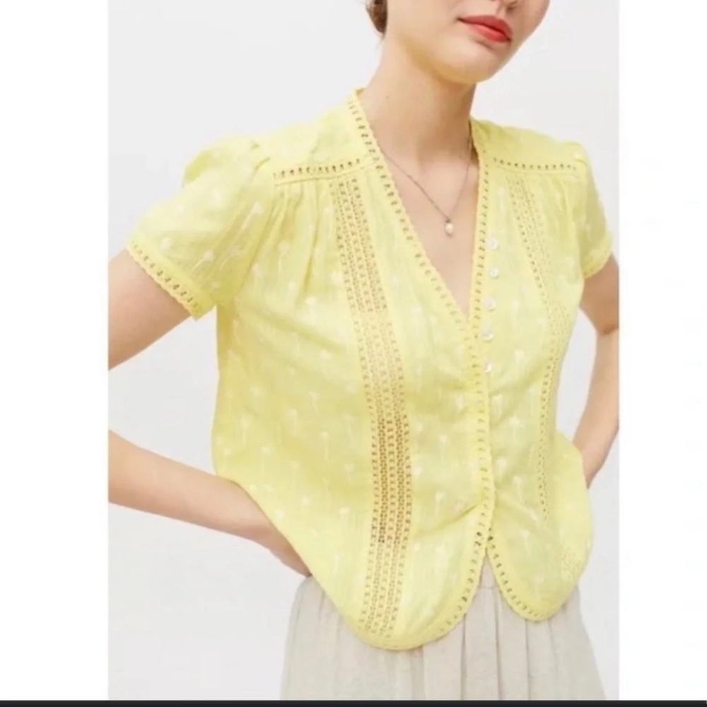 URBAN OUTFITTERS Yellow Short Sleeve Button Down Top - Picture 1 of 10